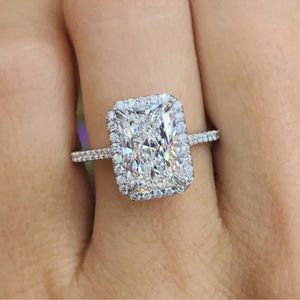 Elegant Women Emerald Cut Cubic Zirconia 925 Silver Ring Wedding Jewelry